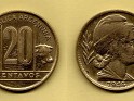 Moneda Nacional - 20 Centavos - Argentina - 1944 - Aluminio-Bronce - KM# 42 - 21 mm - 0
